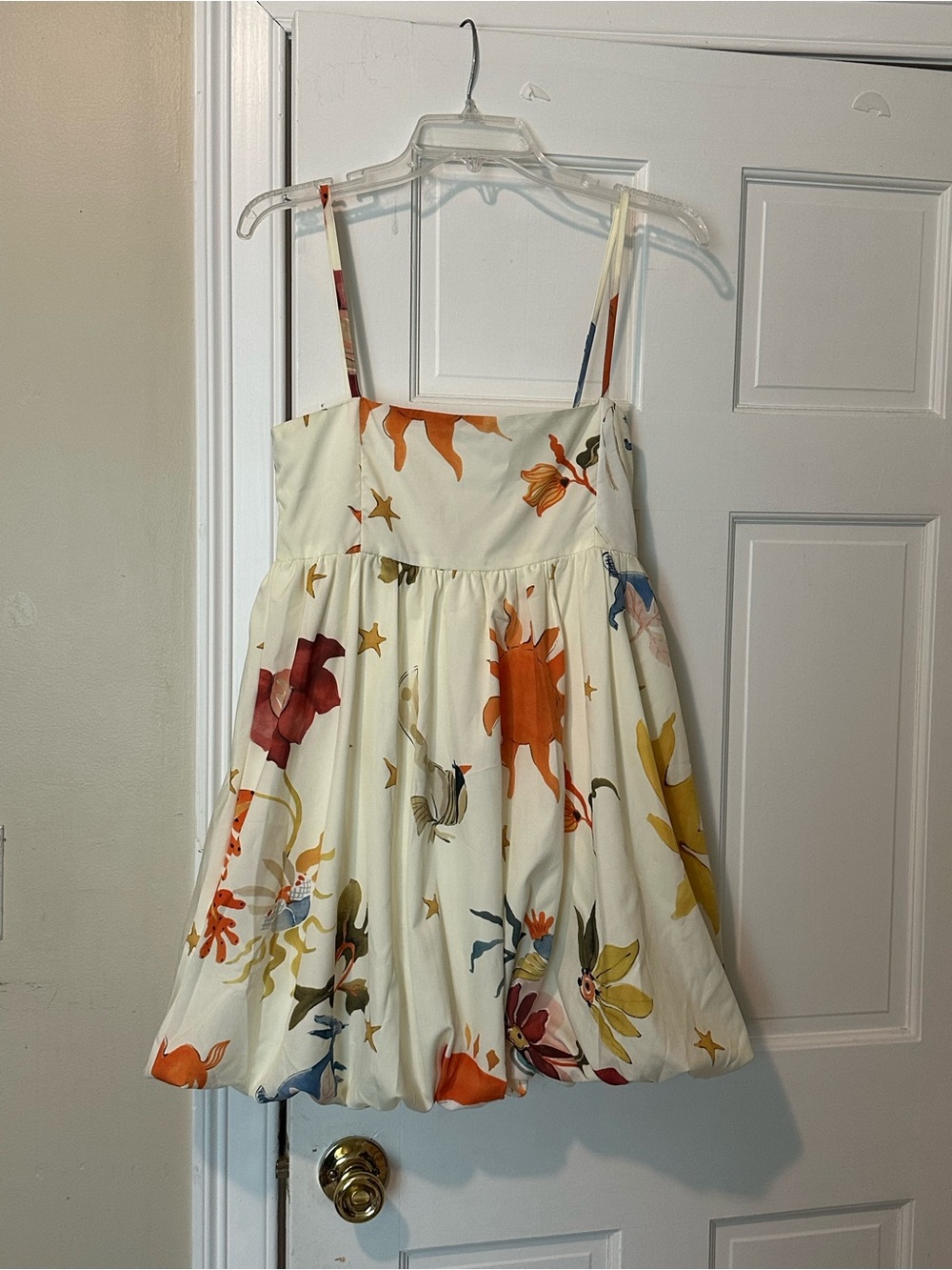 Amazon Essentials Cream Midi Dress with Orange, Yellow & Blue Floral Print